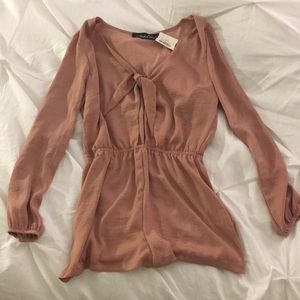 Blush Tie Front Satin Romper